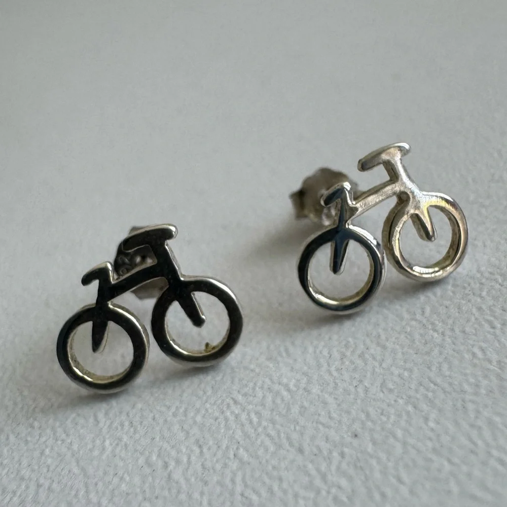 Sterling Silver Bicycle Stud Earrings 🚲 - Picture 2 of 7